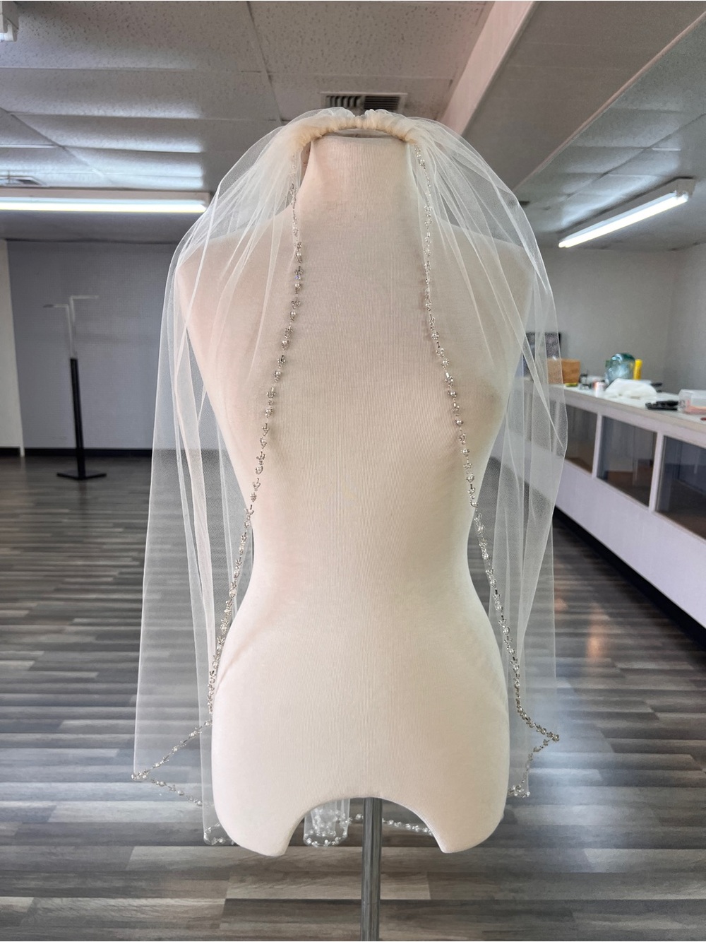 Symphony Bridal Light Gold Beaded Edge and Pearl Veil